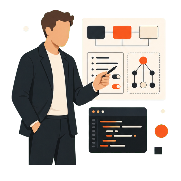 Business-dressed developer reviewing a configuration file