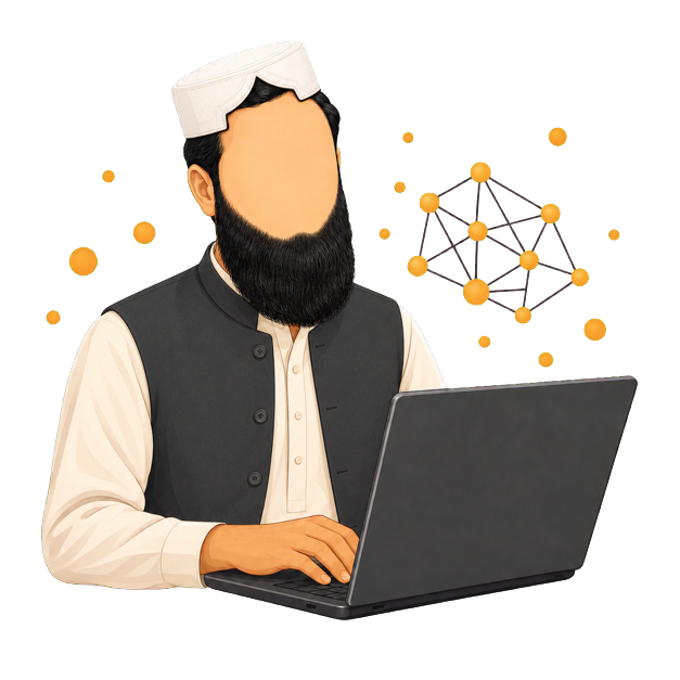 Pakistani developer in traditional clothing preparing a local model